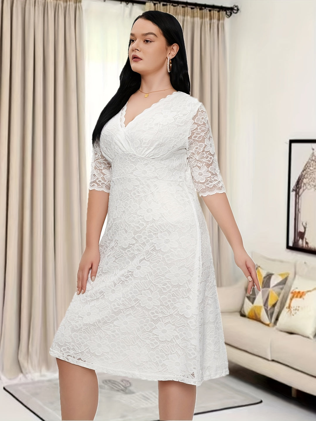 Elegant V-neck Half Sleeve Dress For Party & Banquet