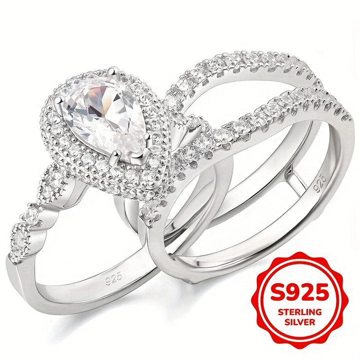 Elegant 925 Sterling Silver 2pcs Bridal Ring Set