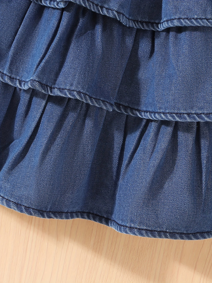 Girls' Summer Denim Skirt with a Cake Design