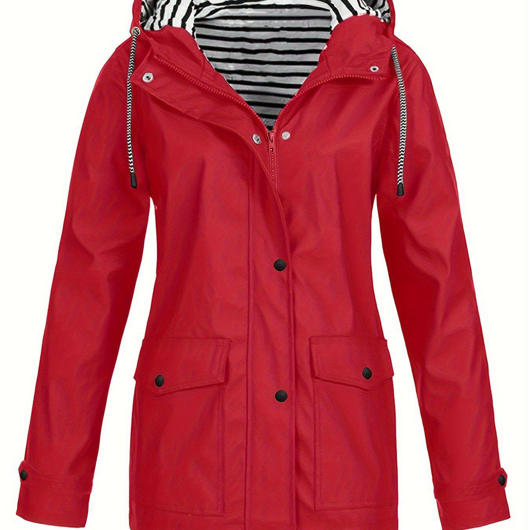 Cozy Lined Striped Zip Up Hooded Jacket-Jacket-Bennys Beauty World