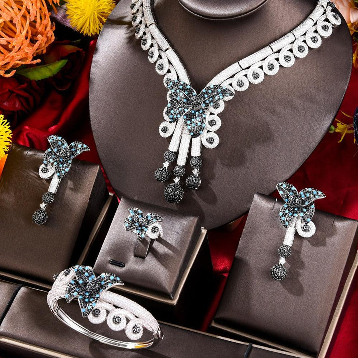 4Pcs African Jewelry Set for Women Cubic Zirconia Bridal Necklace Bennys Beauty World