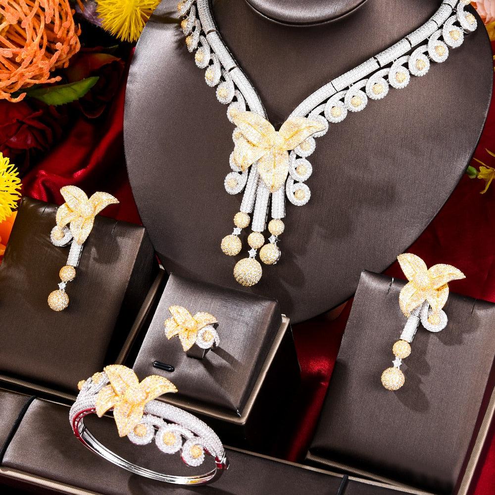 4Pcs African Jewelry Set for Women Cubic Zirconia Bridal Necklace Bennys Beauty World