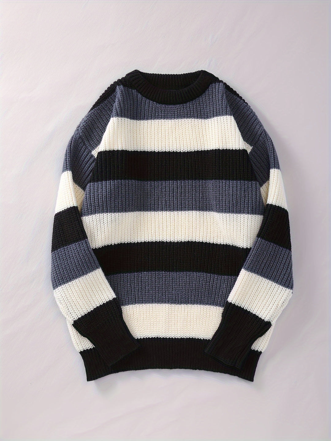 Stylish Striped Knit Pullover Sweater for Men - Cozy Long Sleeve Casual Wear-Bennys Beauty World