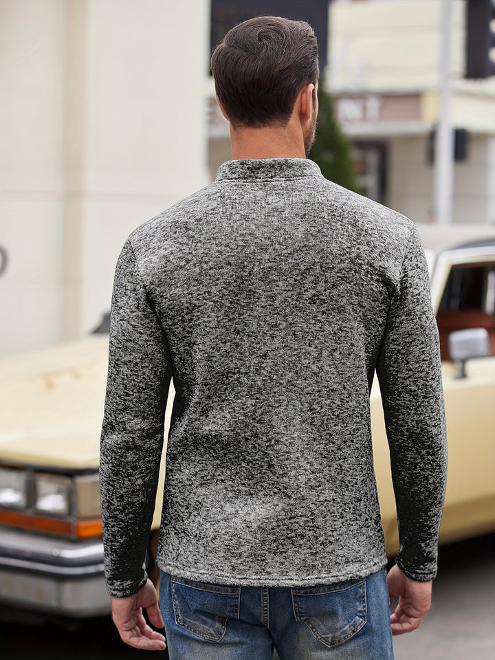 Men's Casual Stand Collar Chest Pocket Knitted Long Sleeve T-shirt-T-Shirt-Bennys Beauty World