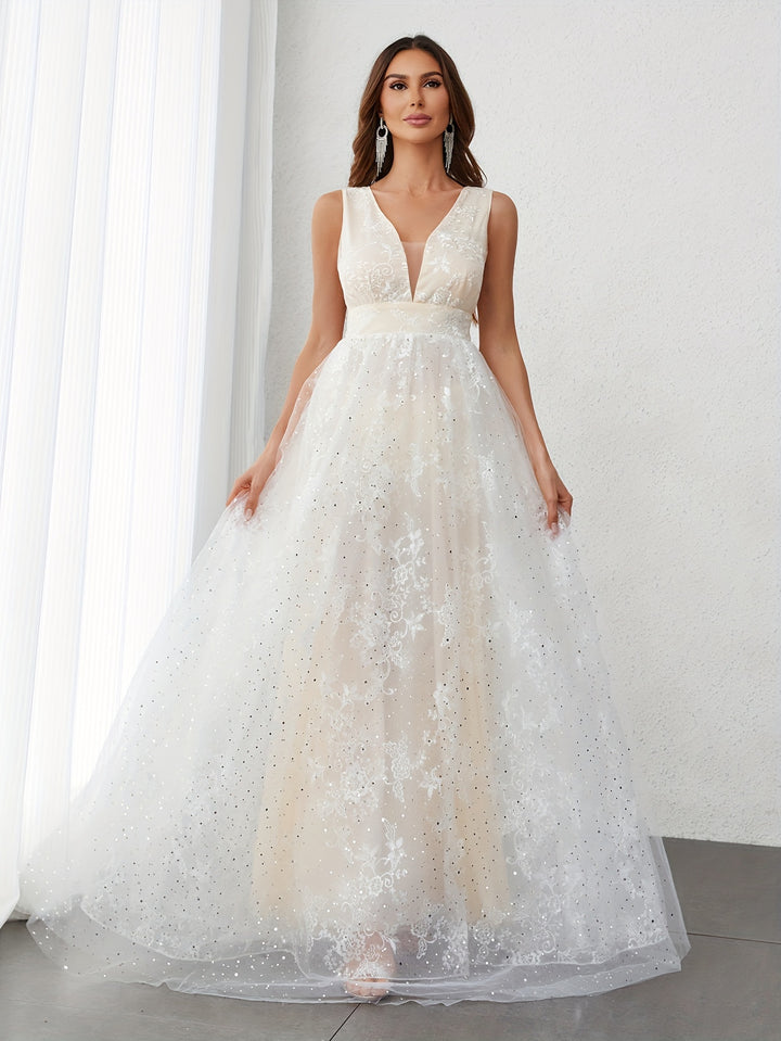 Elegant V-Neck Wedding And Evening Dress