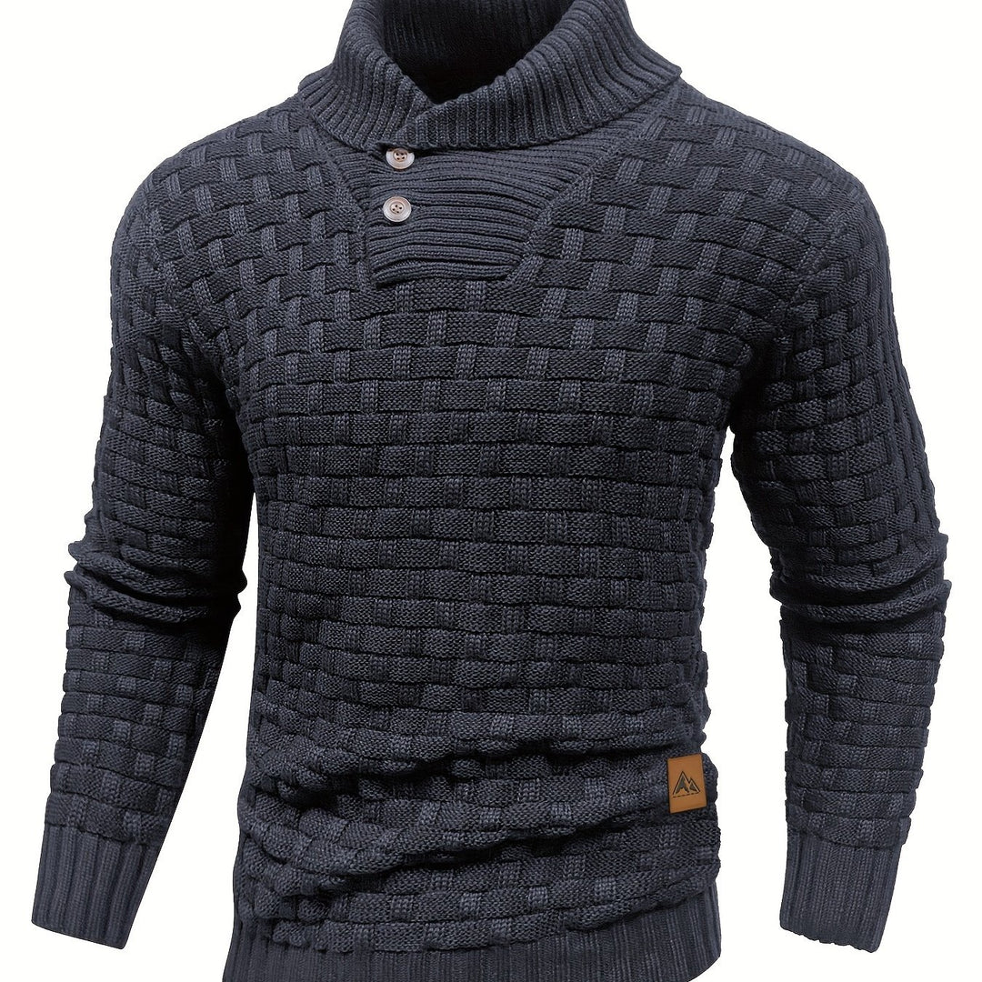 Men's Casual Waffle Knit Lapel Button Sweater