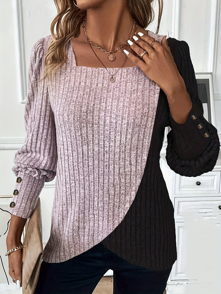Casual Square Neck Long Sleeve T-Shirt For Women-T-Shirt-Bennys Beauty World