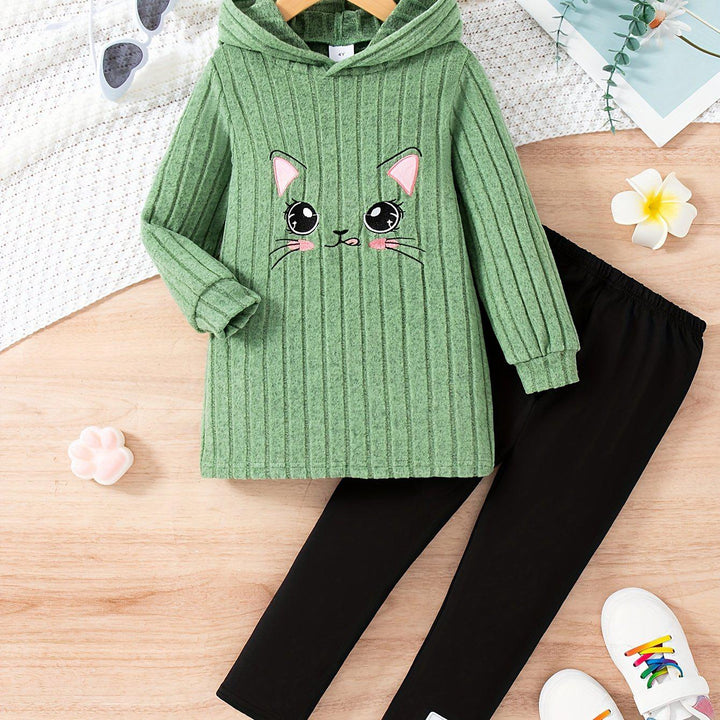 Cartoon Pattern Knit Set For Girls, Long Sleeve Top And Pants, Casual And Comfortable Outfit For Spring And Autumn-Bennys Beauty World