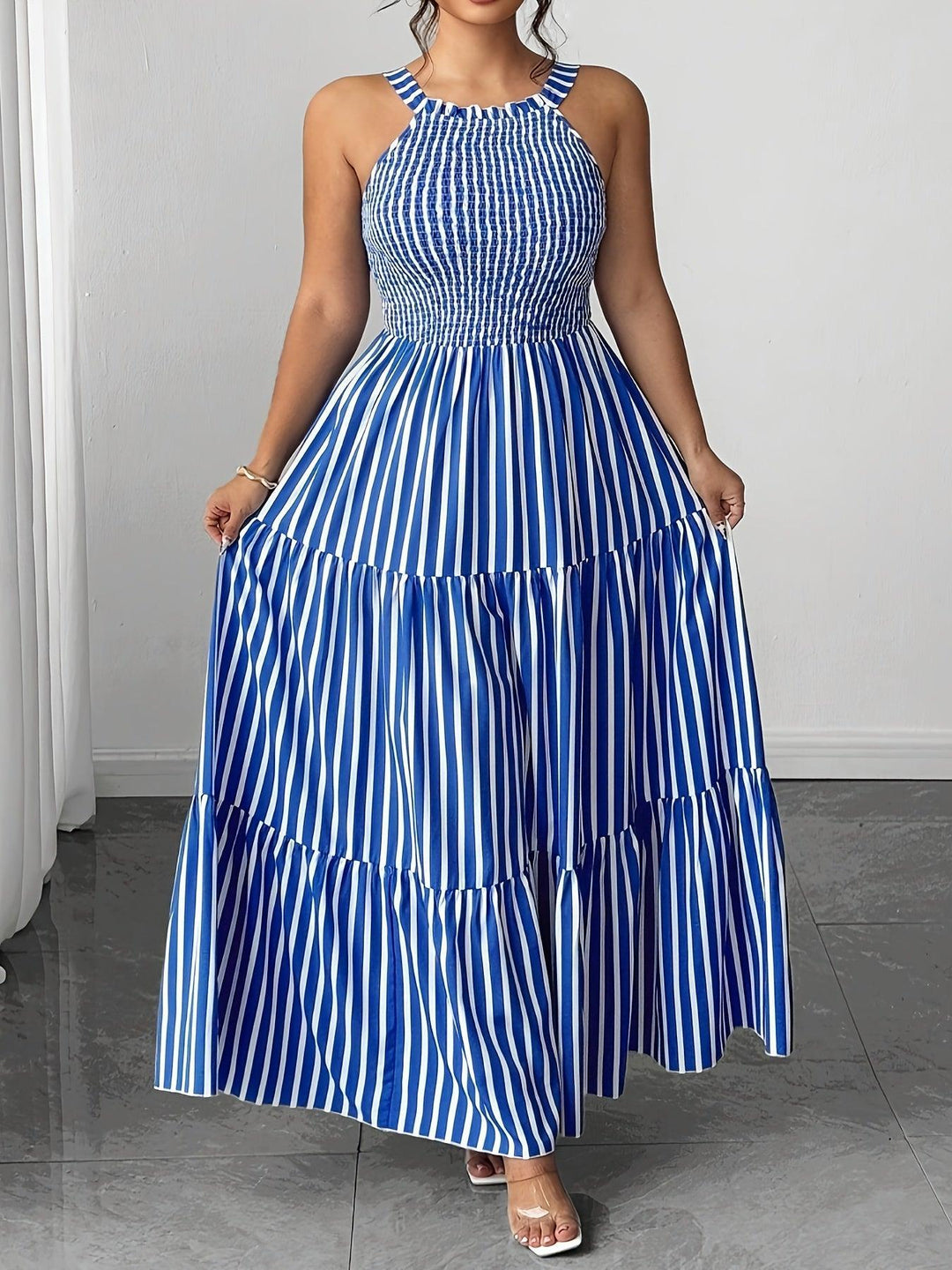 Women's Elegant and Fashionable Blue and White Dress