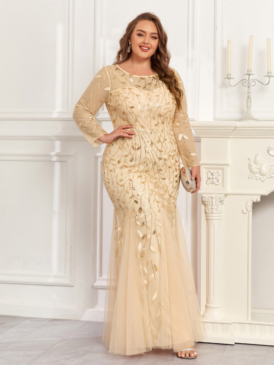 Elegant Long Sleeve Fish Tail Evening Gown For Women