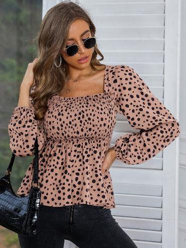 Printed Chiffon Pullover Square Collar Blouse-blouse-Bennys Beauty World