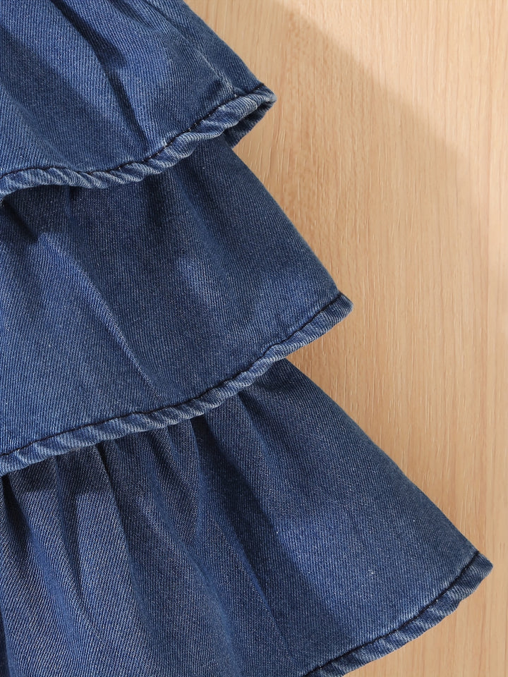 Girls' Summer Denim Skirt with a Cake Design
