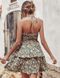 Summer Printed Halter Dress Fashion Boho Backless Dress-dress-Bennys Beauty World