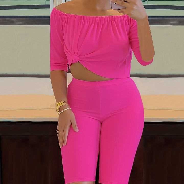 Two-piece Set, Off-Shoulder Short-Sleeve Tops