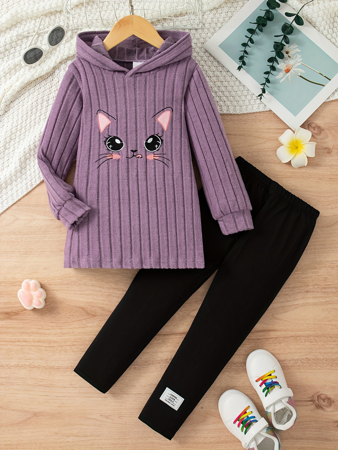 Cartoon Pattern Knit Set For Girls, Long Sleeve Top And Pants, Casual And Comfortable Outfit For Spring And Autumn-Bennys Beauty World