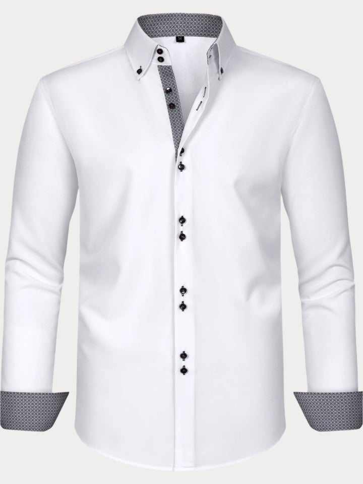 Men's Solid Color Lapel Collar Design Dress Shirts, Long Sleeve Casual Button Down Shirt For Formal Occasions-Bennys Beauty World