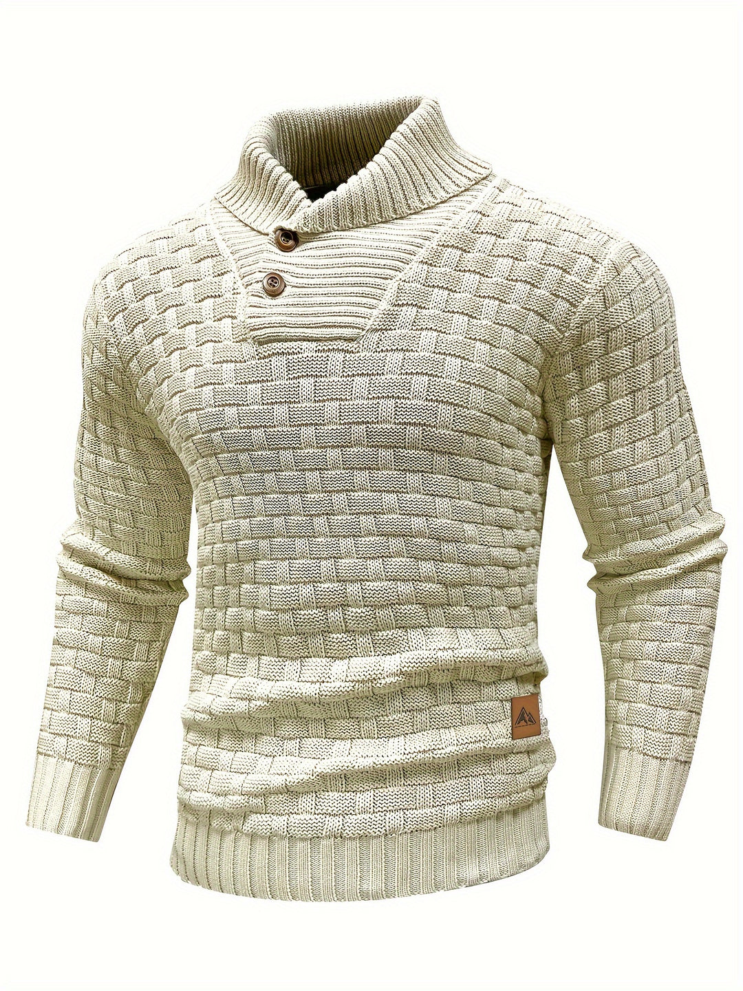 Men's Casual Waffle Knit Lapel Button Sweater