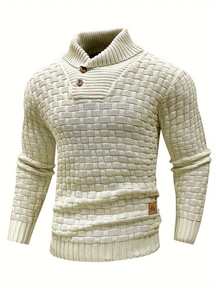Men's Casual Waffle Knit Lapel Button Sweater