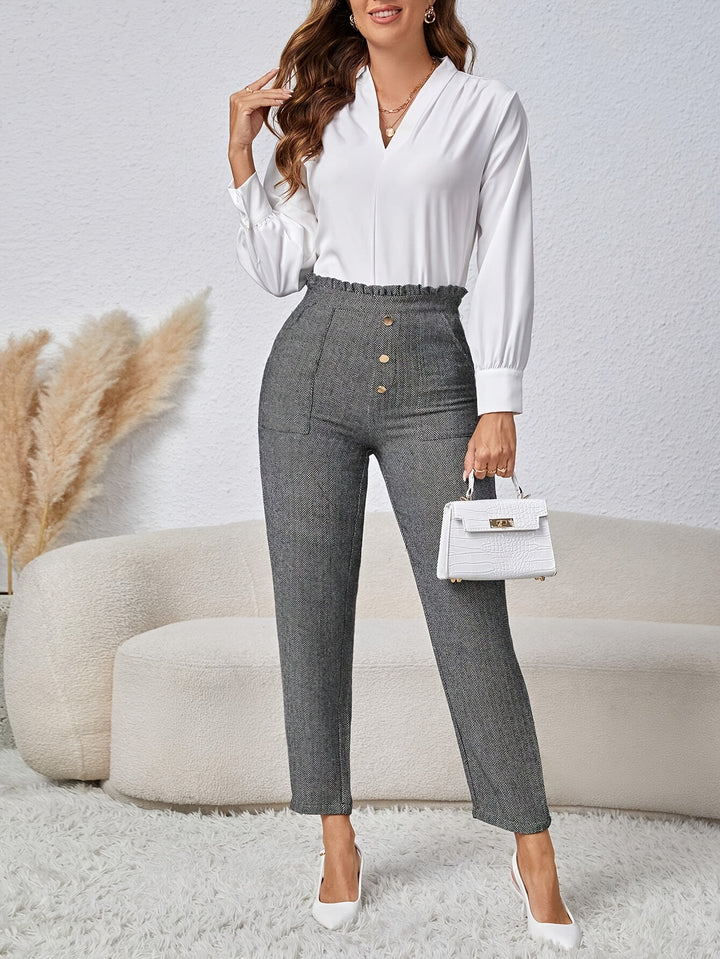 Chic High-Waist Slant Pocket Slim Pants with Button Front for Spring & Summer-Bennys Beauty World