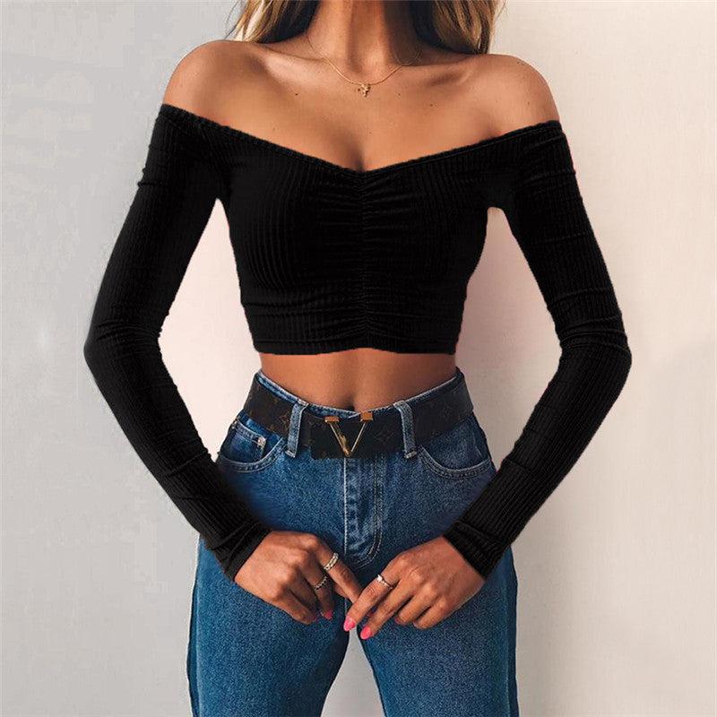 Long Sleeve Off Shoulder Ladies Tops-blouse-Bennys Beauty World