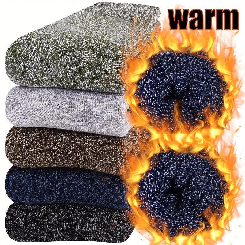 5 Pair Of Men's Trendy Warm Thermal Crew Socks-Bennys Beauty World