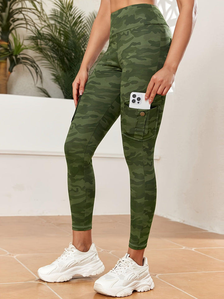 Women's Camouflage Print High Waisted Yoga Leggings With Pockets, Slim Fit Athletic Workout Pants, Utility Cargo Style, Sportswear-Bennys Beauty World