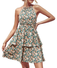 Summer Printed Halter Dress Fashion Boho Backless Dress-dress-Bennys Beauty World