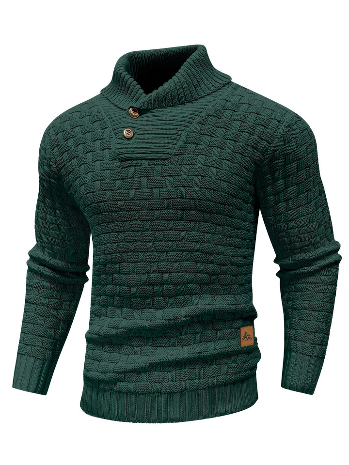 Men's Casual Waffle Knit Lapel Button Sweater