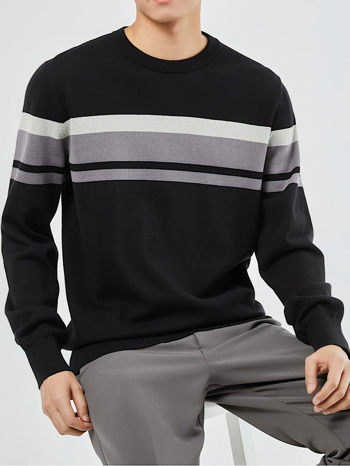 Men's Striped Knitted Pullover Sweater-Sweater-Bennys Beauty World