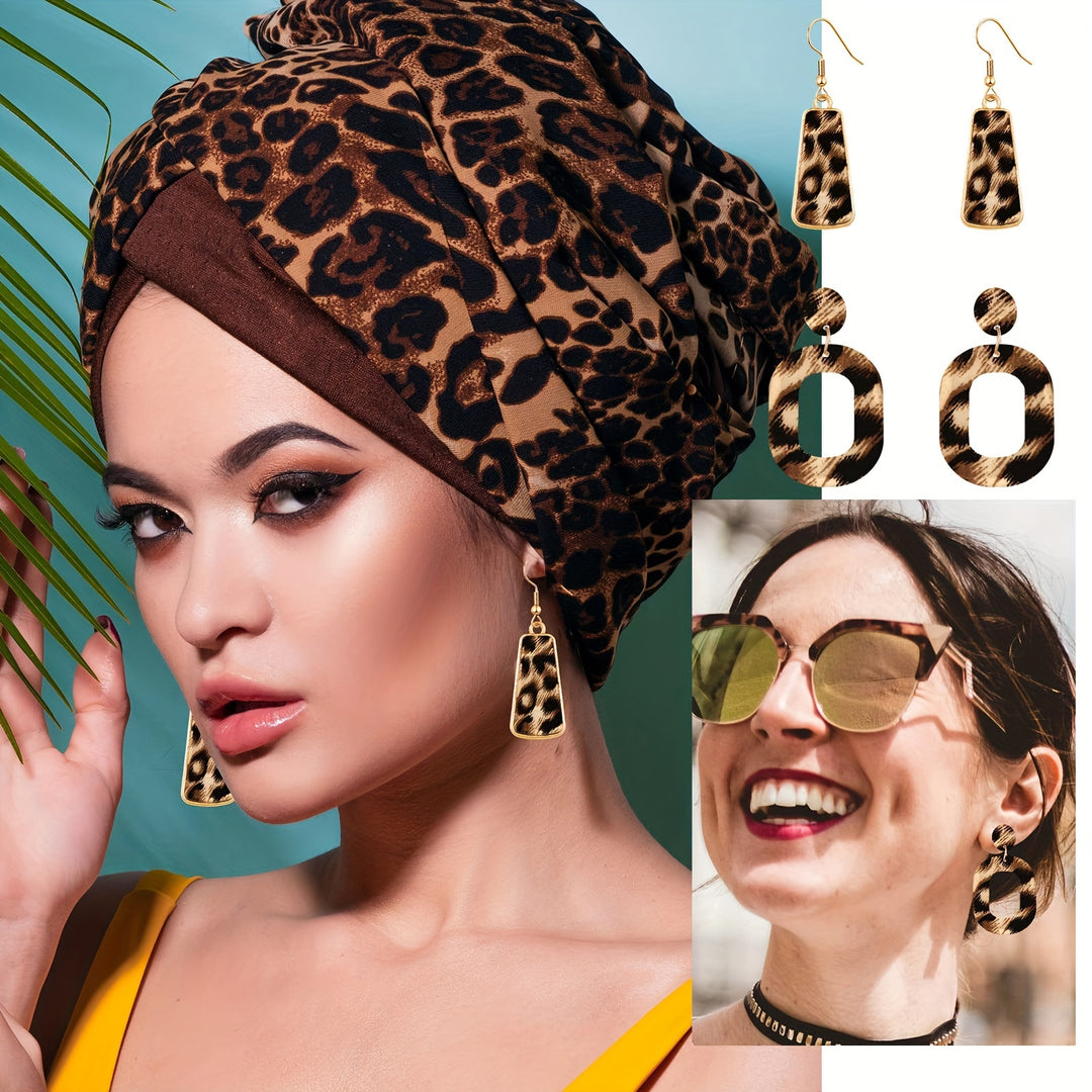 4pcs Leopard Necklace Earrings Bracelets Jewelry Set