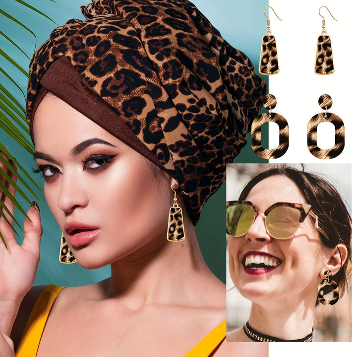 4pcs Leopard Necklace Earrings Bracelets Jewelry Set