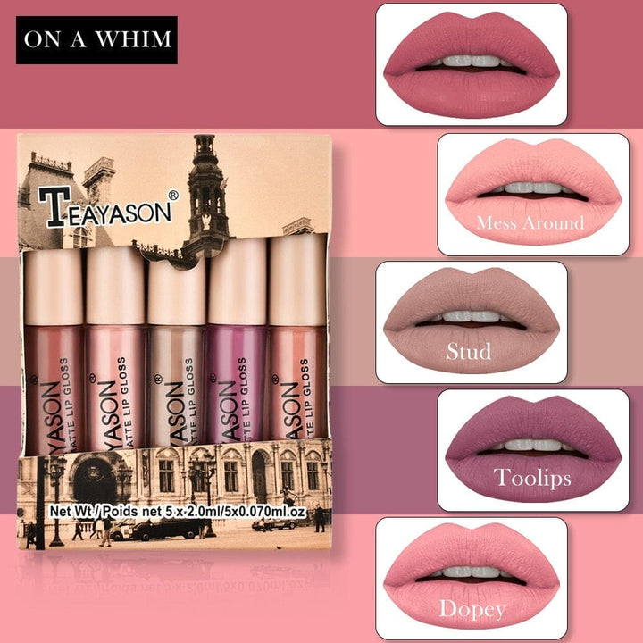 5Pcs/Set Waterproof Lipstick Sexy Matte Lipstick Bennys Beauty World