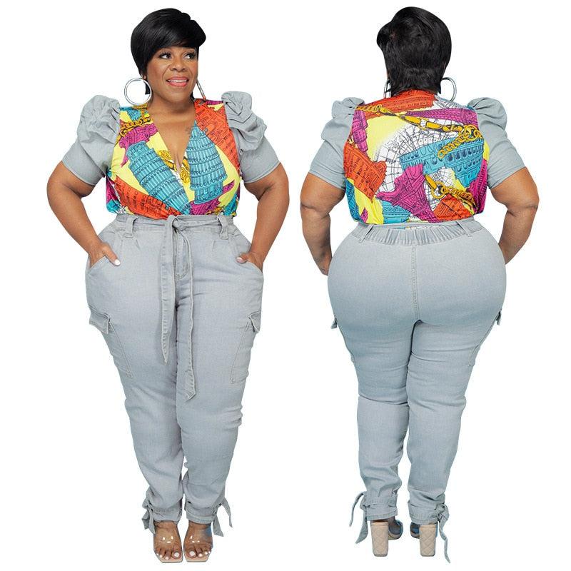 5XL Plus Size Womens Sets Denim Street Two Piece Set Bennys Beauty World