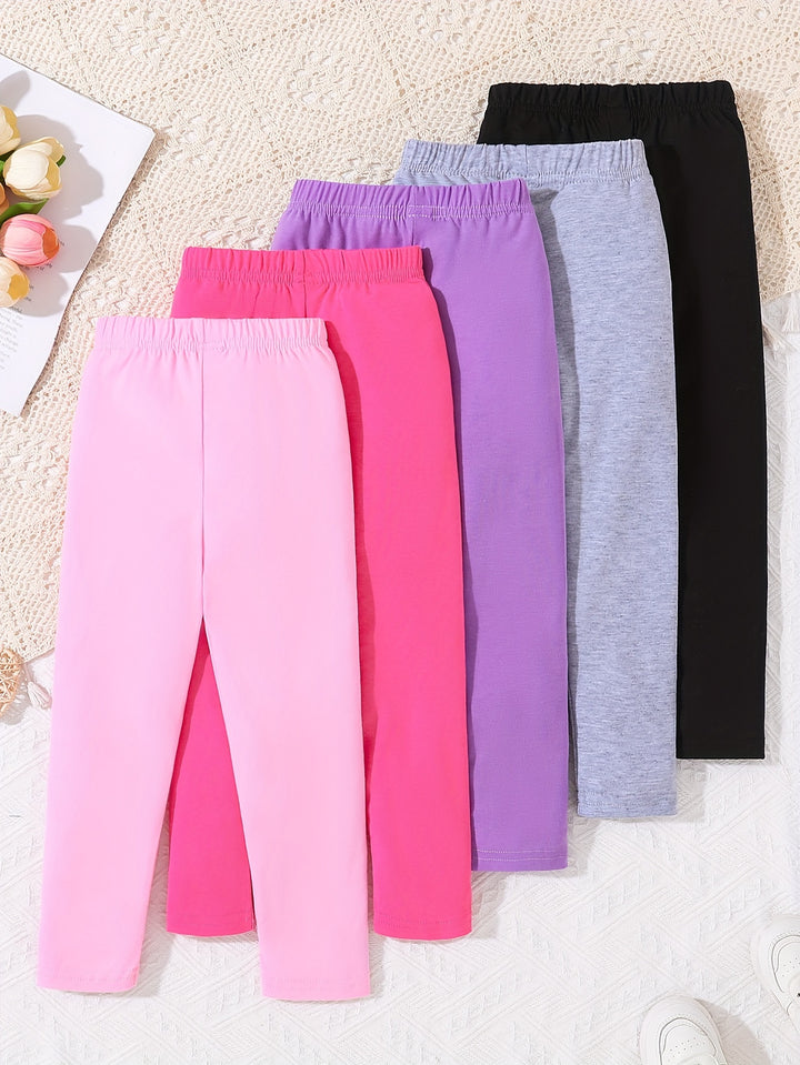 Girls 5-piece Casual & Comfy Hearts Pattern Pants Set For Spring & Fall Daily Wear-Bennys Beauty World