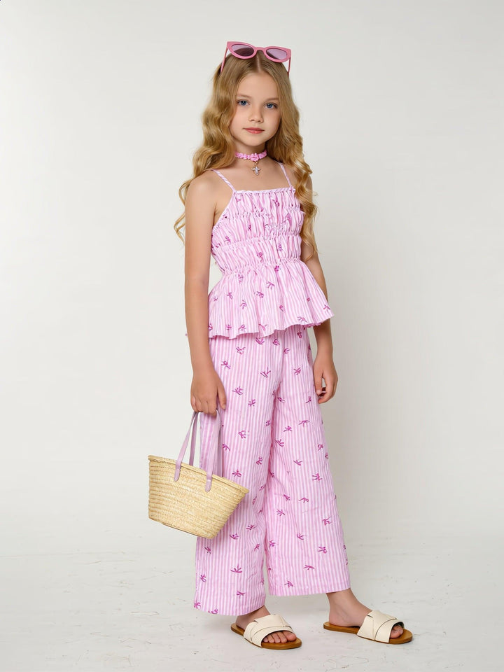 Girls' Novelty Striped Bow-Tie Top and Straight-Leg Pants