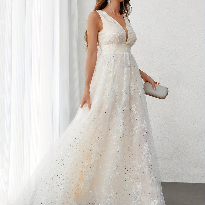 Elegant V-Neck Wedding And Evening Dress