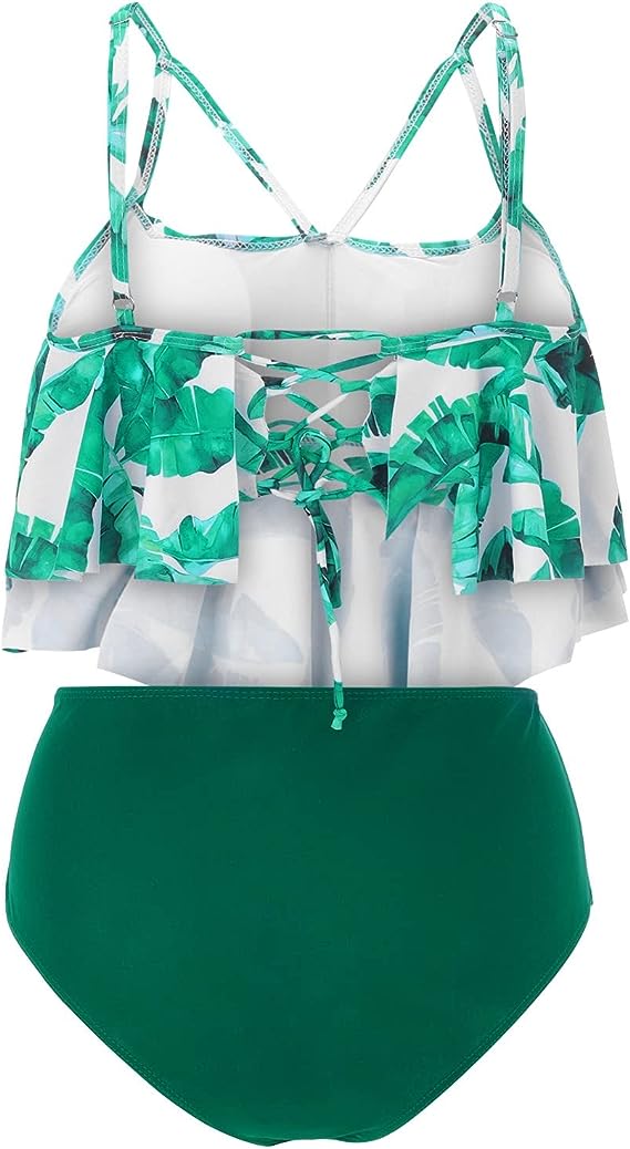 Double Layer Lotus Leaf Tropical Rain Forest High Waist Swimsuit-swimsuit-Bennys Beauty World