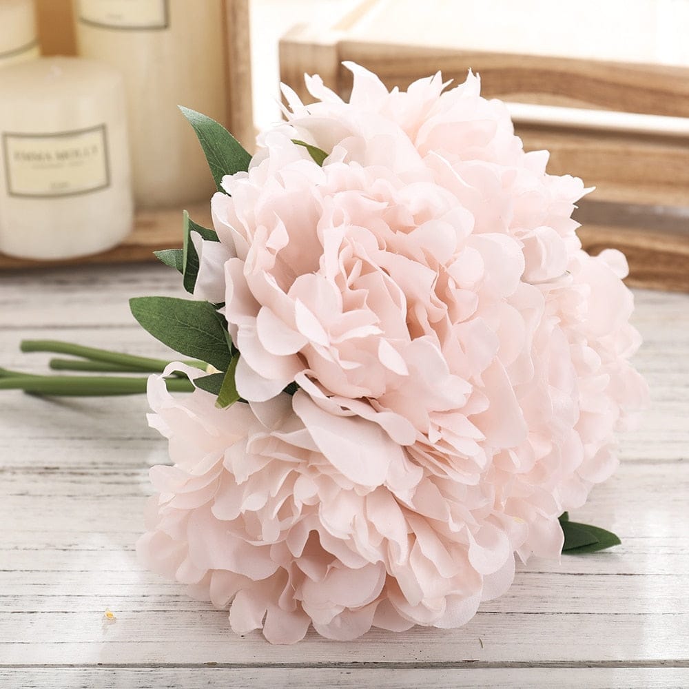 5pcs Big White Silk Artificial Peony Bouquet Flowers Decoration