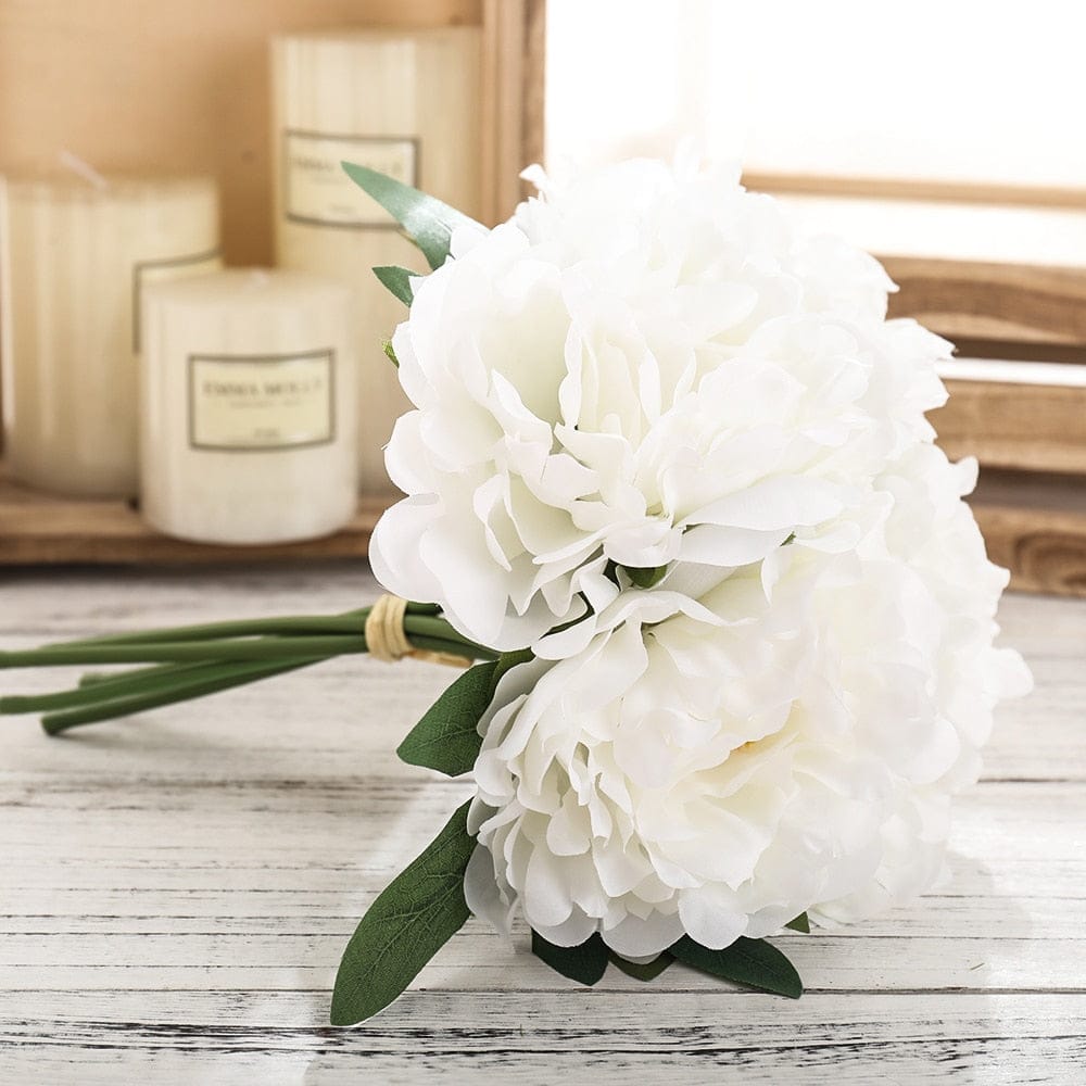 5pcs Big White Silk Artificial Peony Bouquet Flowers Decoration