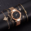 5pcs Set Luxury  Magnetic Starry Sky  Female Clock Quartz Wristwatch Bennys Beauty World