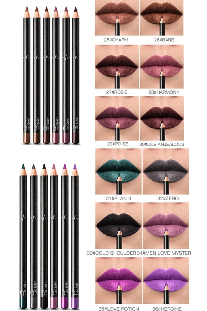 6 12Pcs/Set Waterproof Pencil Lipstick Bennys Beauty World