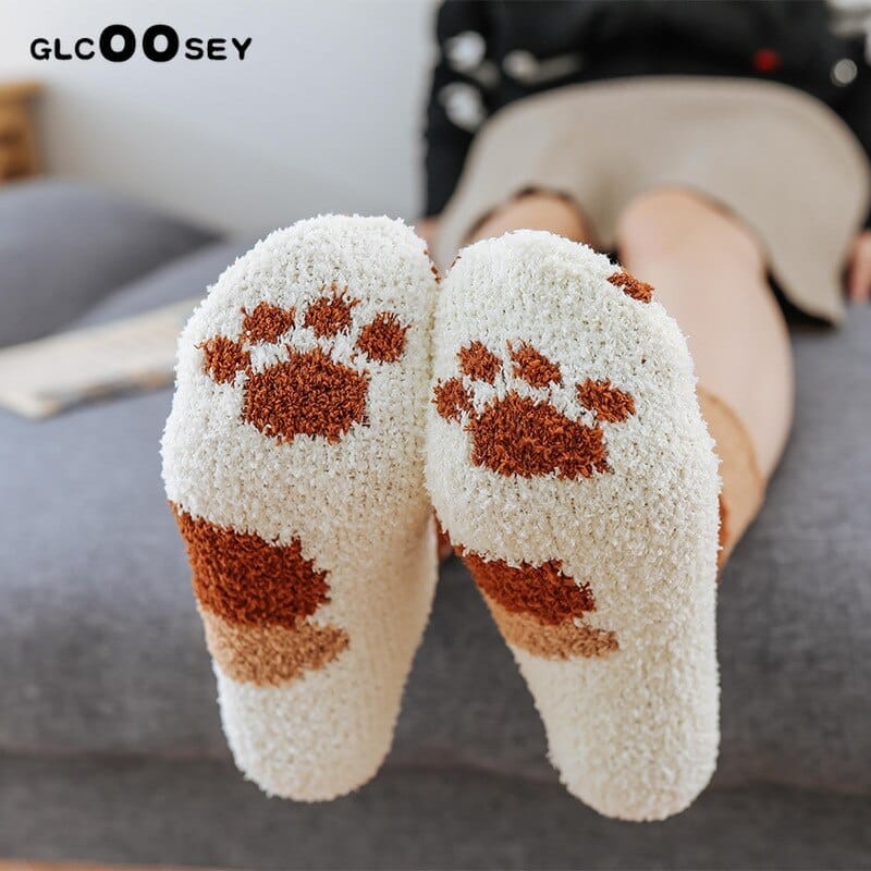 6 Pairs/Pack Winter Warm Cat Paw Socks For Women Girls Sleeping