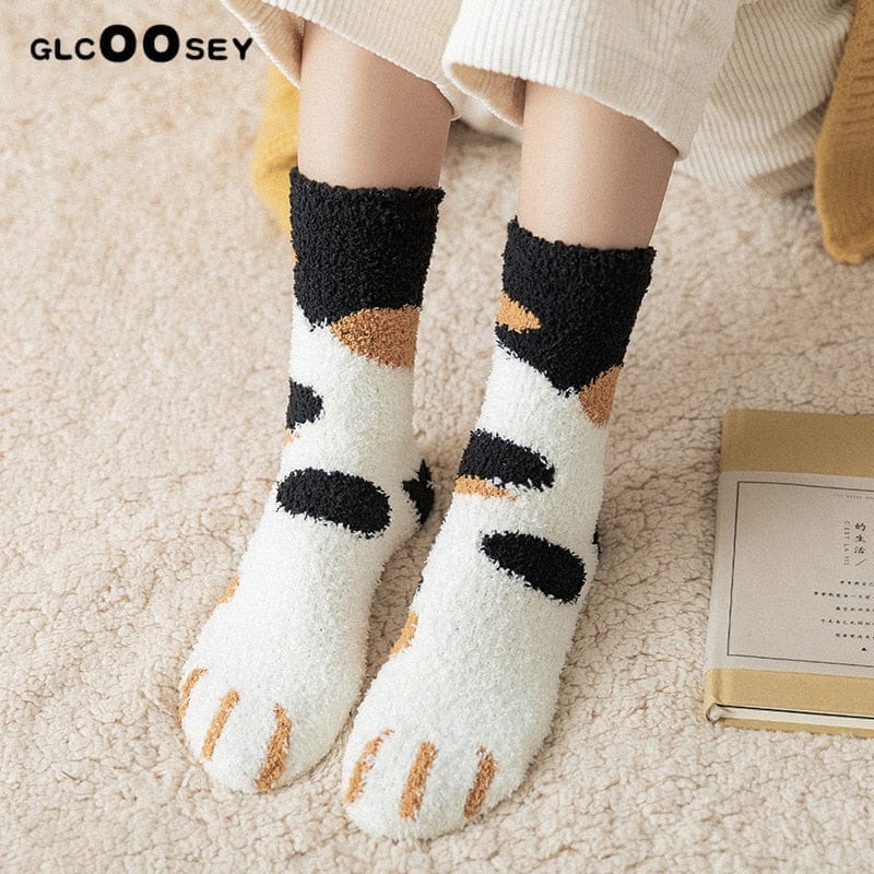 6 Pairs/Pack Winter Warm Cat Paw Socks For Women Girls Sleeping Socks Bennys Beauty World