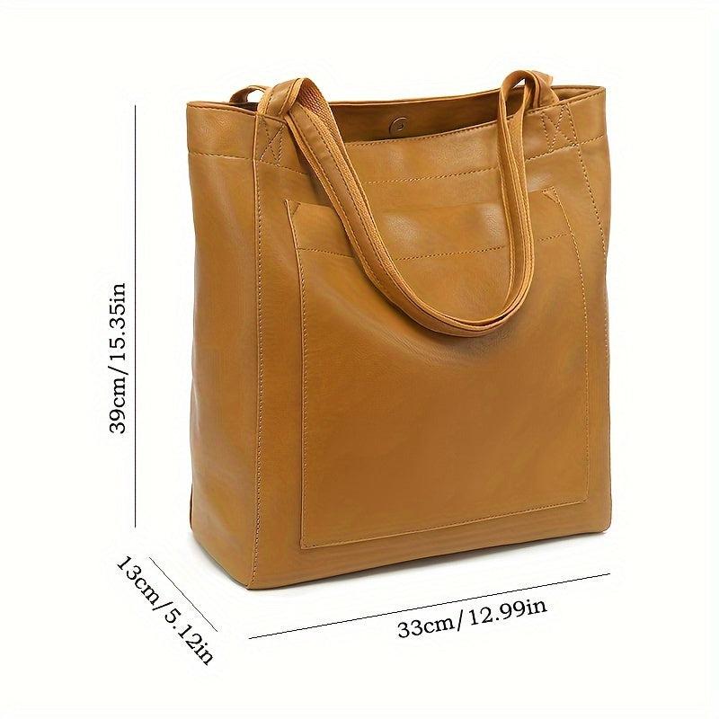 Retro Solid Color Tote Bag, Oil Leather PU Shoulder Bag-socks-Bennys Beauty World