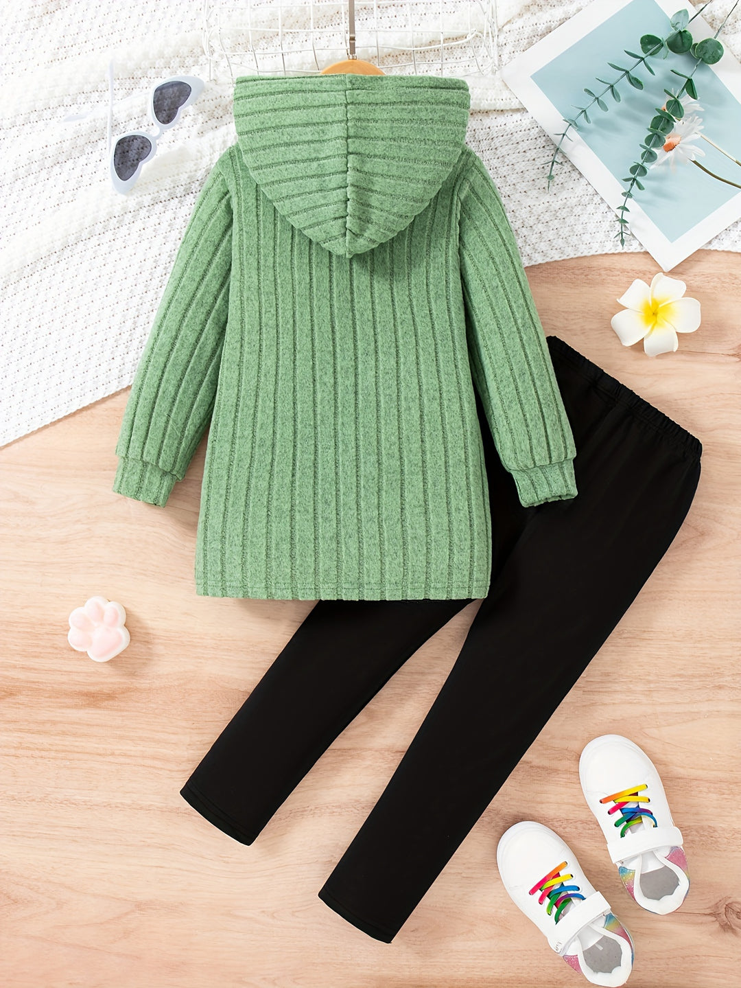 Cartoon Pattern Knit Set For Girls, Long Sleeve Top And Pants, Casual And Comfortable Outfit For Spring And Autumn-Bennys Beauty World