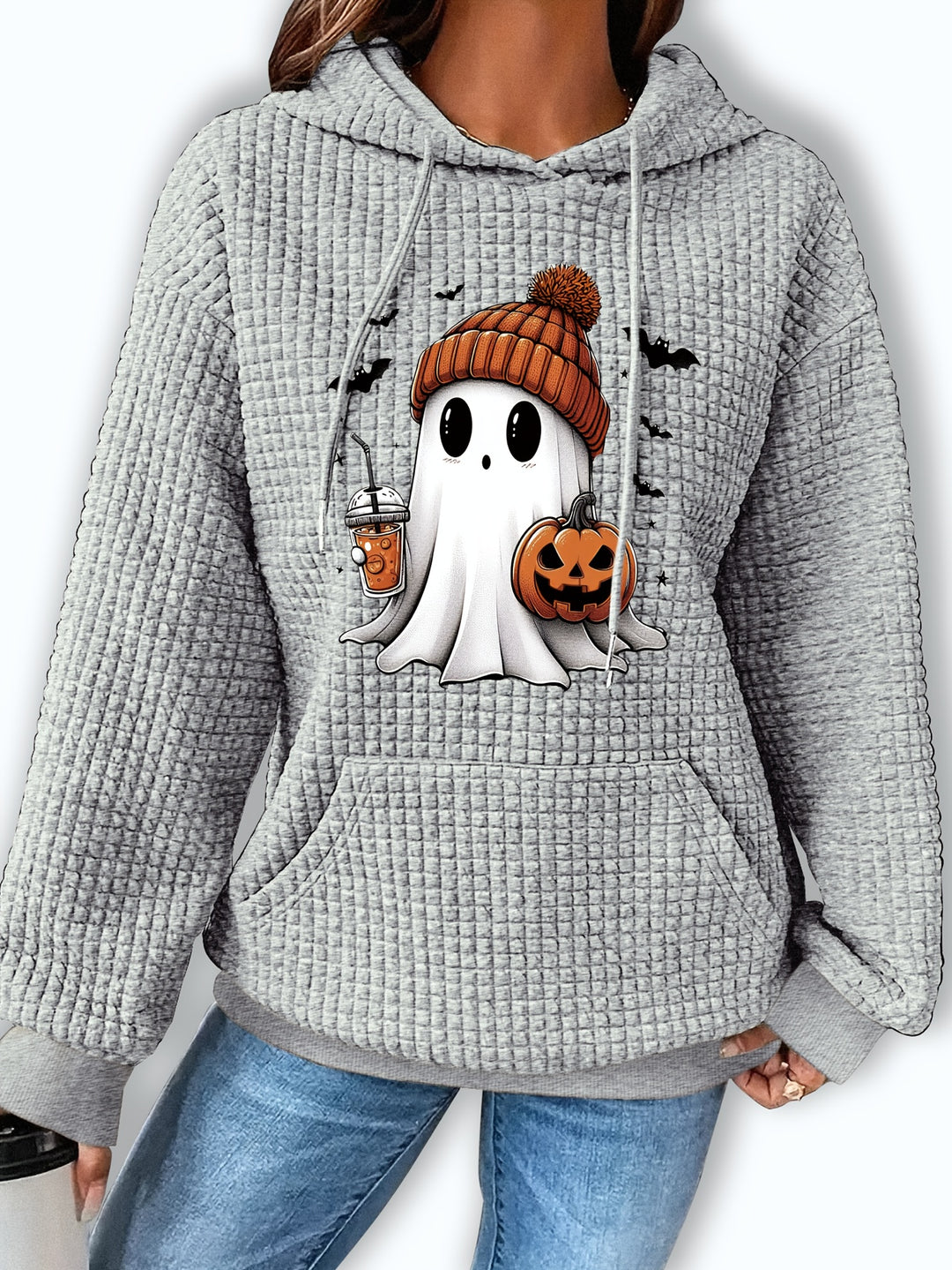 Festive Pumpkin Knit Hoodie - Cozy Long Sleeve Pullover for Halloween Celebrations-Bennys Beauty World