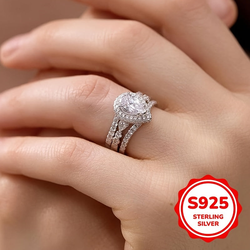 Elegant 925 Sterling Silver 2pcs Bridal Ring Set