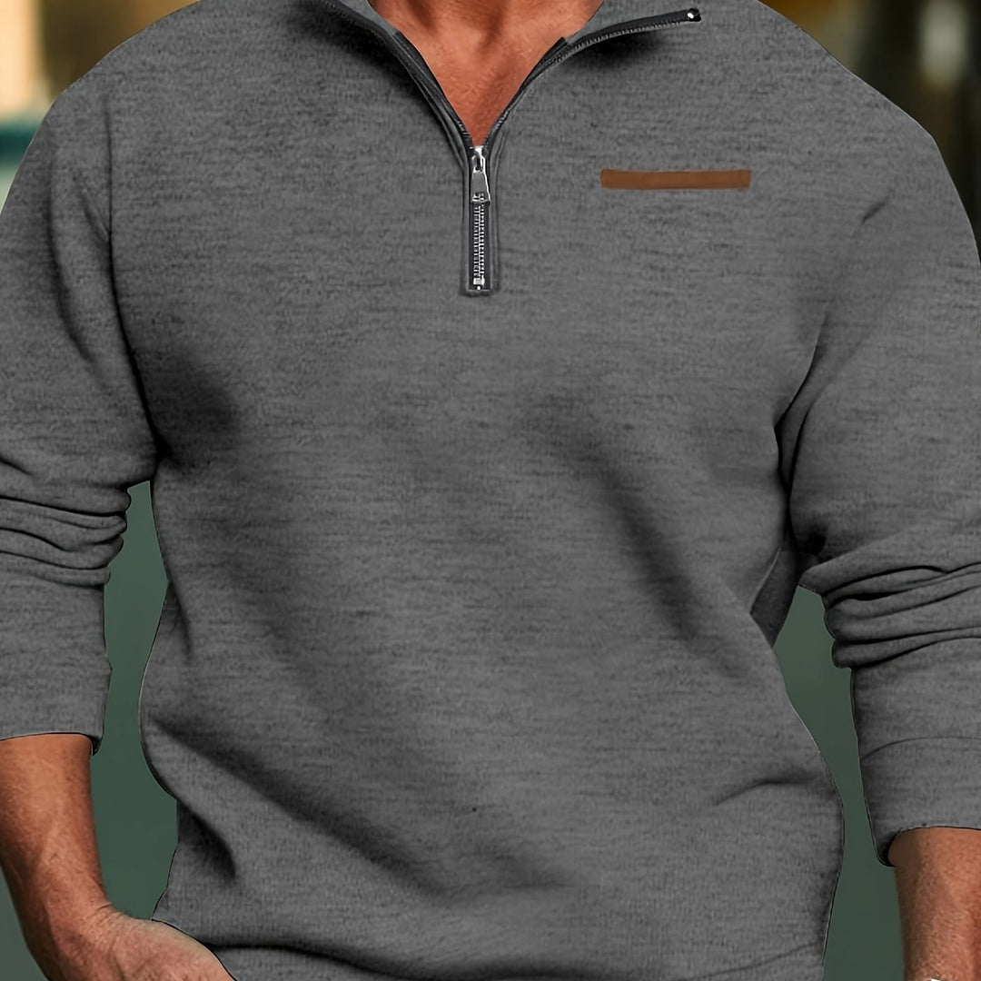 Men's Long Sleeve Lapel Quarter Zip Sweater Shirt-Shirt-Bennys Beauty World