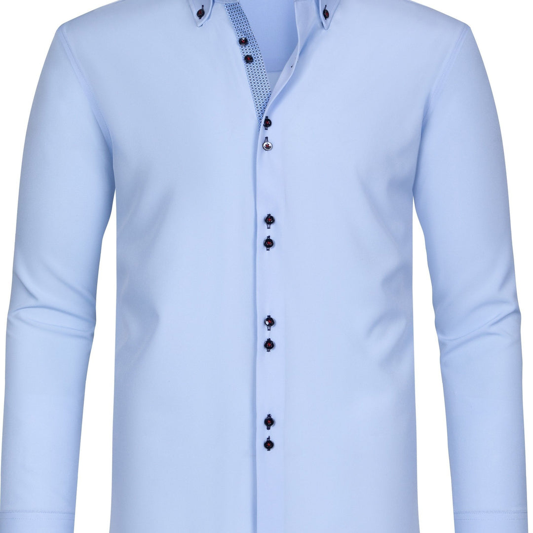 Men's Solid Color Lapel Collar Design Dress Shirts, Long Sleeve Casual Button Down Shirt For Formal Occasions-Bennys Beauty World