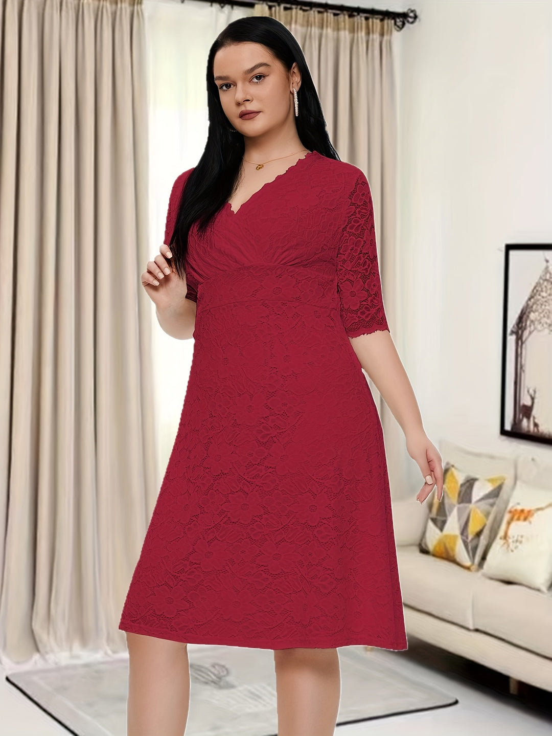 Elegant V-neck Half Sleeve Dress For Party & Banquet